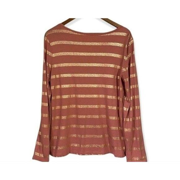 LOFT · Large · Mauve & Rose-Gold Metallic Striped Long Sleeve Shirt · Cotton - Picture 2 of 6